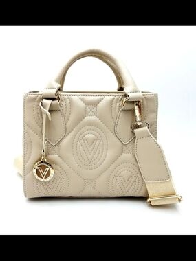 Valentino Orlandi Quilted Cream Tote with Gold Charm